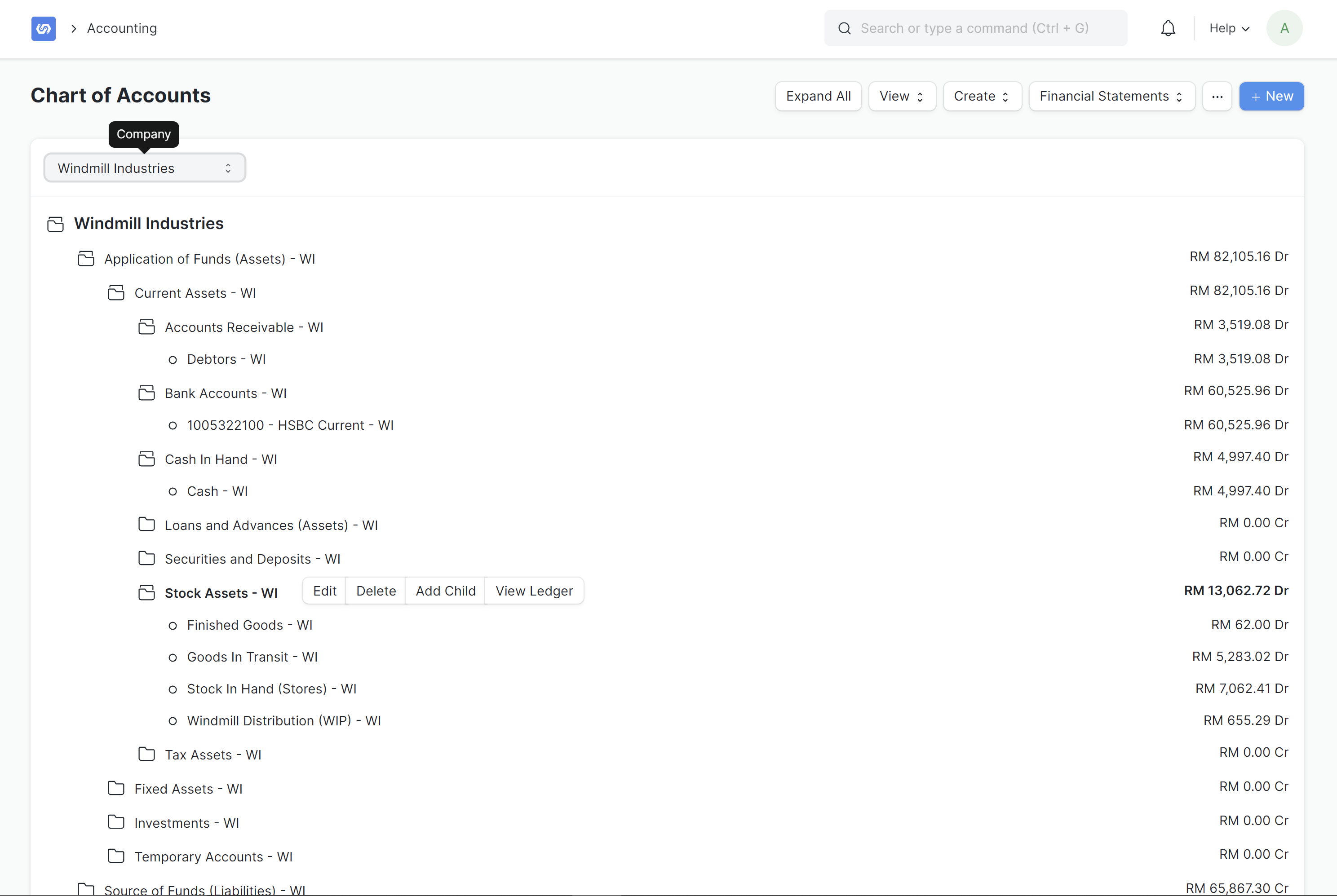 chart of accounts