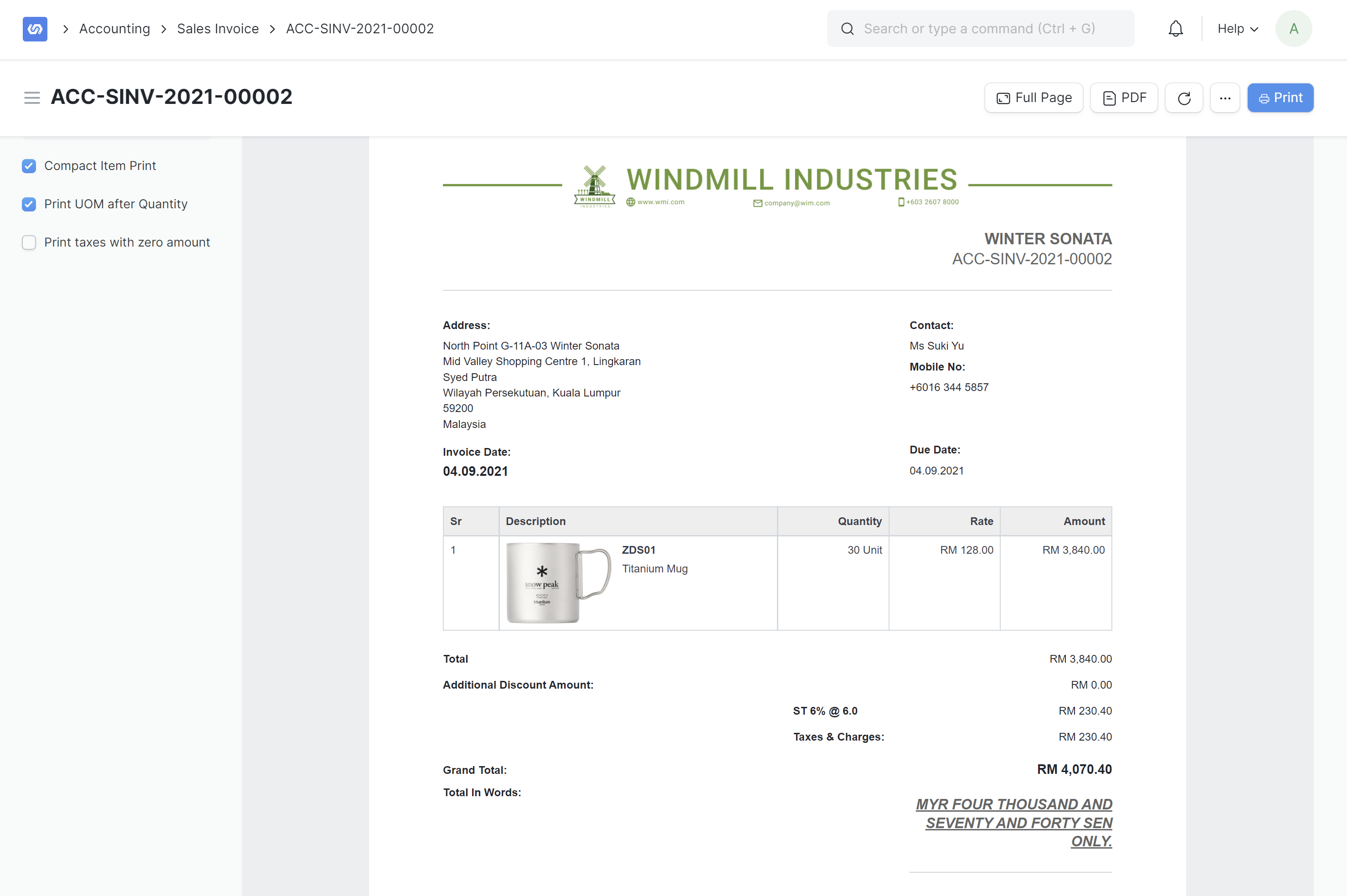 sales invoice